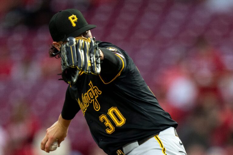 Pittsburg Pirates pitcher Paul Skenes (30) pitches in the first inning between Cincinnati Reds and Pittsburg Pirates at Great American Ball Park in Cincinnati on Sept. 24, 2025.
