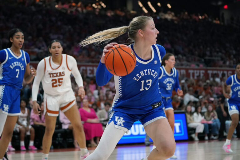 Kentucky Wildcats center Clara Strack (13) rebounds during the second half against the Texas Longhorns at Moody Center.